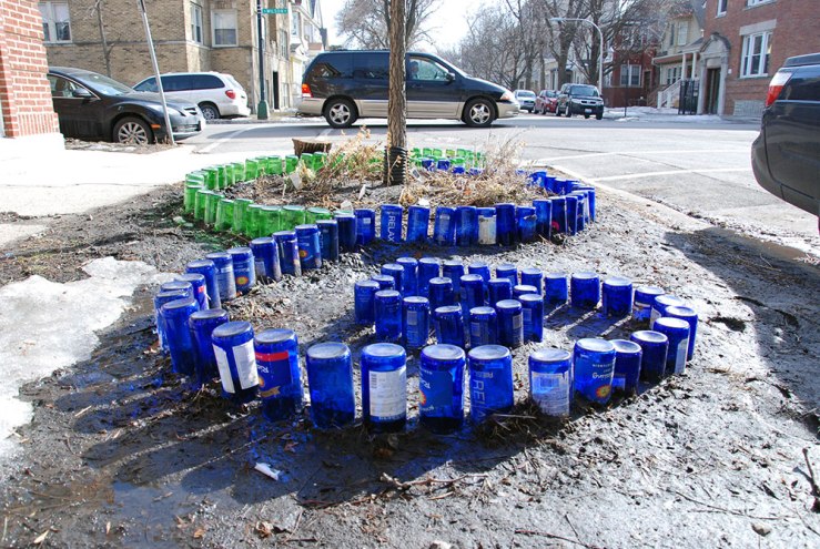 The things light does with this neighborhood bottle sculpture are just lovely. Not that I'm eager for snow again, but I'd love to see what it looks like in the white.