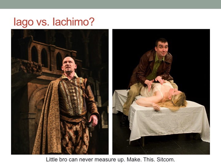 We first became concerned at the introduction of a manipulative Italian named Iachimo. I’ve made notes in your packets of other such recurring characters, including the Leonatus figure, whose inspiration has already contacted our office on several occasions, saying he’s apologized to Mr. S.