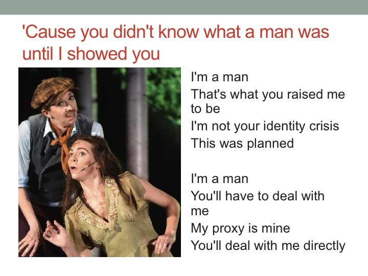 Cross-dressing. Yet another lovesick heroine who dresses as a boy and runs off into the woods. Haven’t we cross-dressed enough at this institution? Do we as a society still need to see women playing men and talking about it?